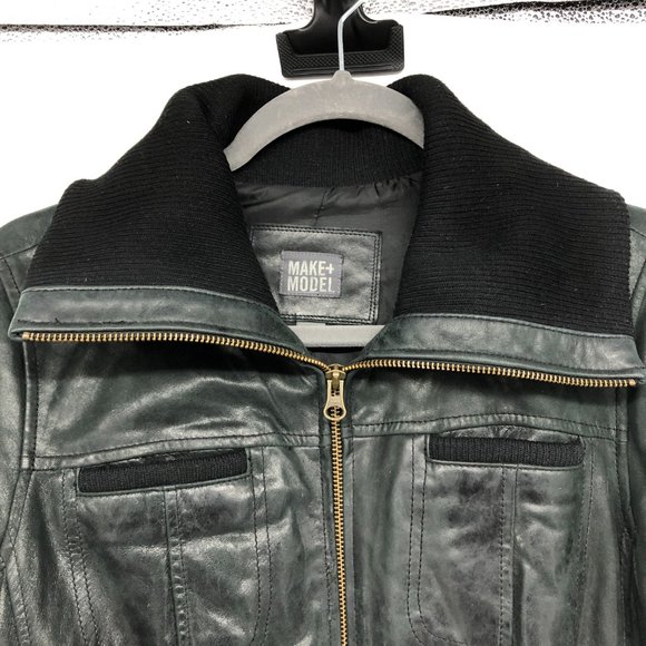 Nordstrom's Make + Model Black Leather Bomber Jacket size M - Picture 3 of 14